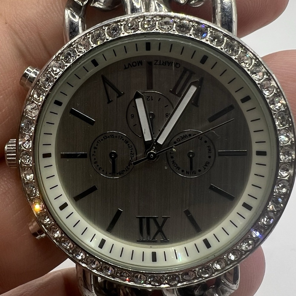 Accutime‎ Women's Watch Rhinestone Bezel Chain Link Bracelet Quartz